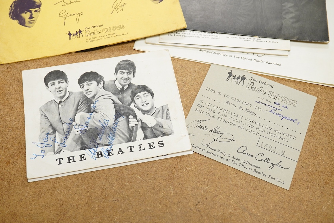 The Beatles Fan Club interest; two official fan club Christmas flexidiscs for 1963 and 1964, together with a fan club membership card, 1960s newsletters, and other 1960s ephemera